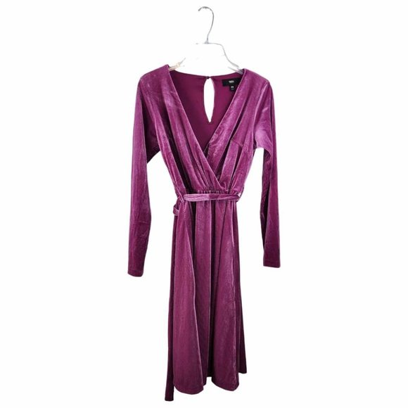 mossimo dress  v neck keyhole button back dusty mauve pink long sleeve sz XS - Picture 1 of 8
